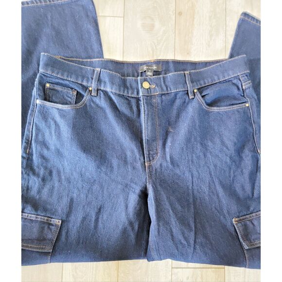 Ann Taylor 14 Wide Leg Cargo Jeans Denim Hi‎ Rise Pckts Dk Wash Size Large NWT - Picture 4 of 7